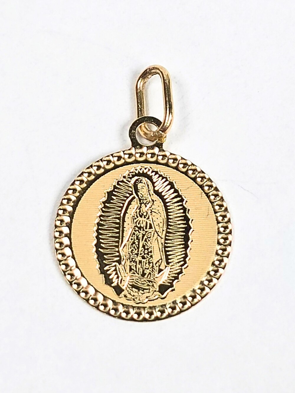 10K Gold Virgin of Guadalupe Round Medal Pendant Catholic Religious Charm 18mm